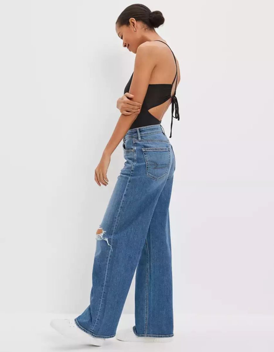 Jean American Eagle AE Dreamy Drape Stretch Ripped Super High-Waisted Baggy Larges-Leg Multicolore Femme | RKU-25504492